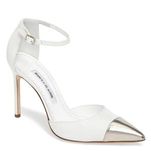 Manolo Blahnik Trova Cap-Toe Leather 105mm Ankle-Wrap Pumps